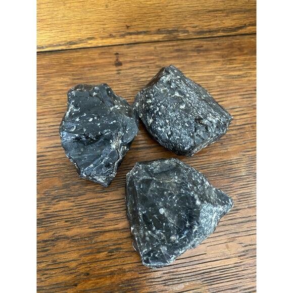 Black Obsidian Chunks Raw Black Obsidian Natural 3 Pieces - Picture 2 of 3